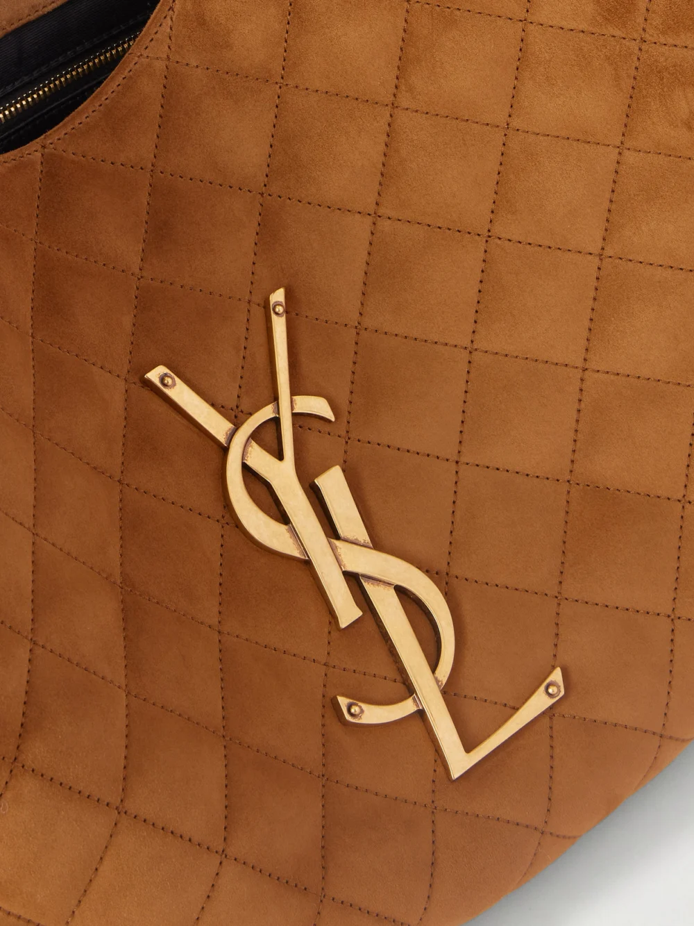 Close-up detail of the Saint Laurent Icare Medium Matelassé Suede Tote
