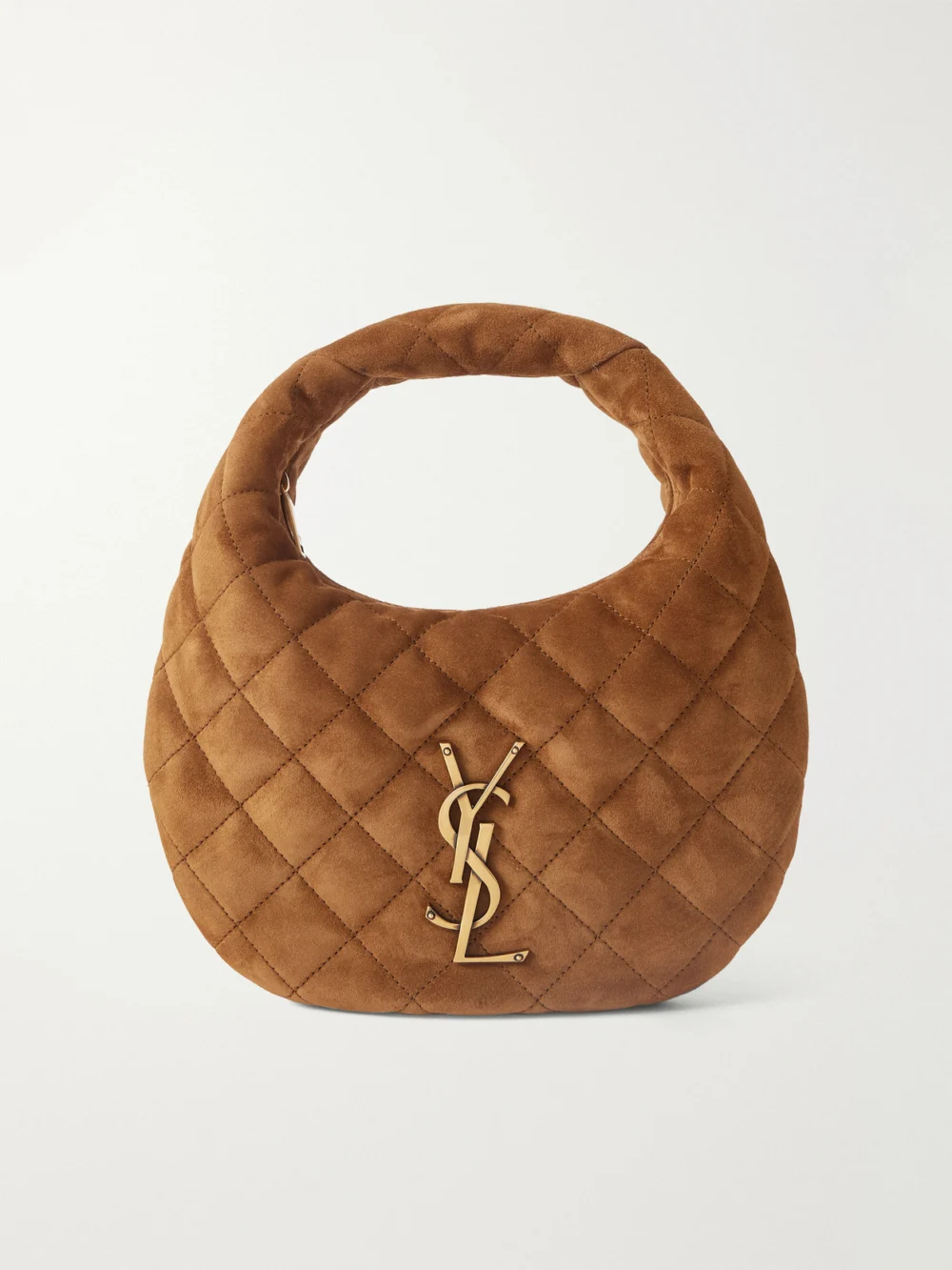 Saint Laurent Icarino Matelassé Suede Shoulder Bag in camel