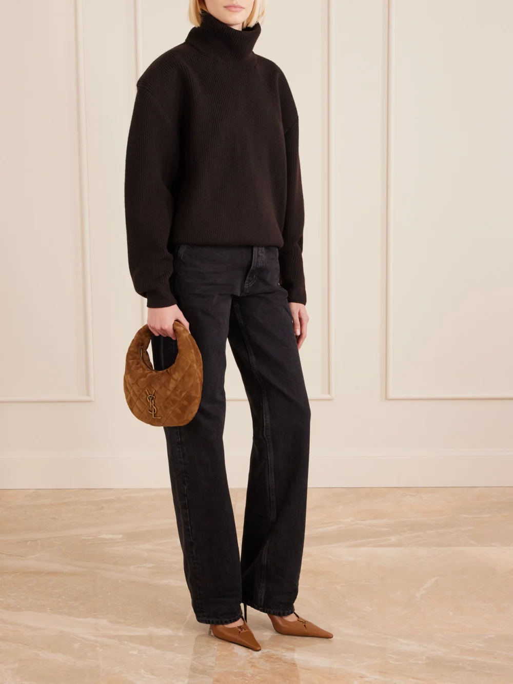 Saint Laurent Icarino Matelassé Suede Shoulder Bag, styled view