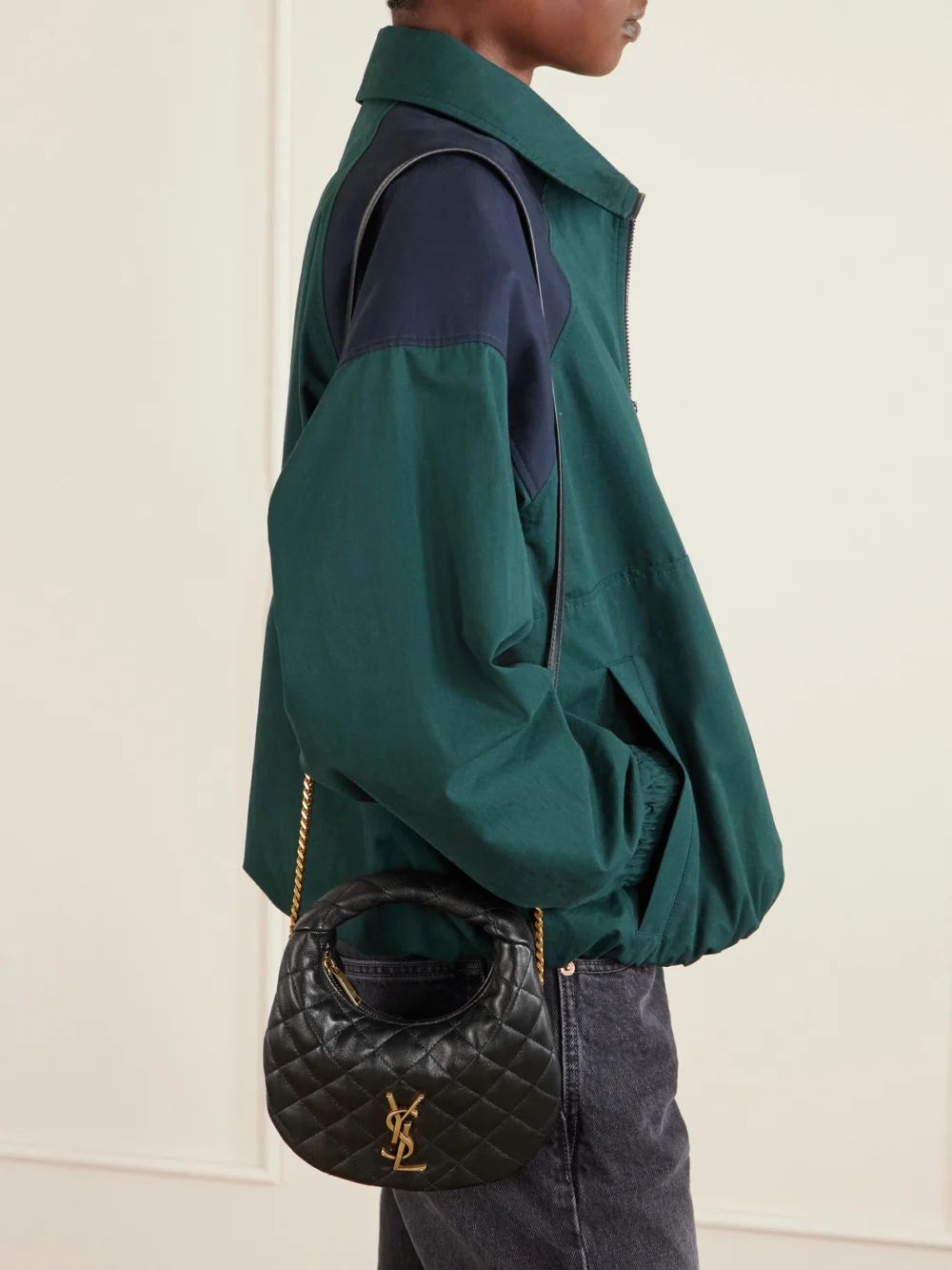 Saint Laurent Icarino Mini Matelassé Leather Top-handle Bag, styled view