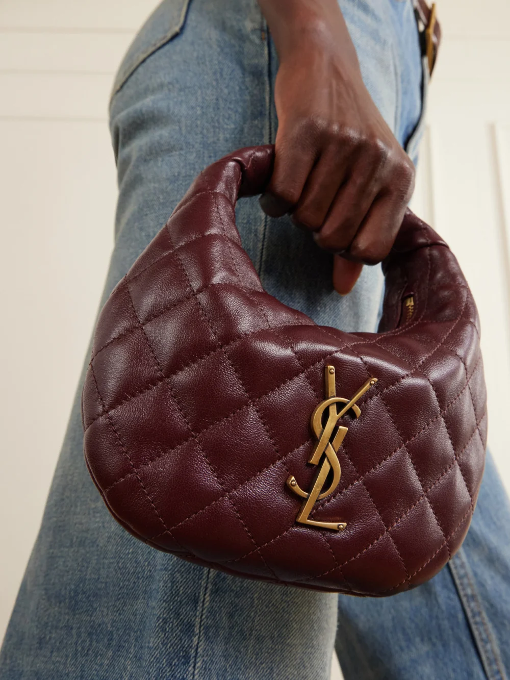 Saint Laurent Icarino Mini Matelassé Leather Top-handle Bag, styled view