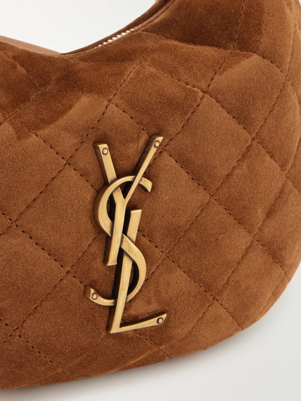 Close-up detail of the Saint Laurent Icarino Mini Matelassé Suede Top-handle Bag