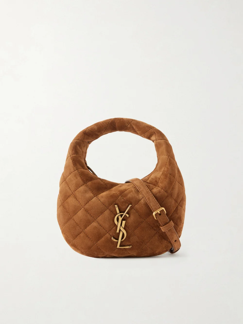 Saint Laurent Icarino Mini Matelassé Suede Top-handle Bag in brown