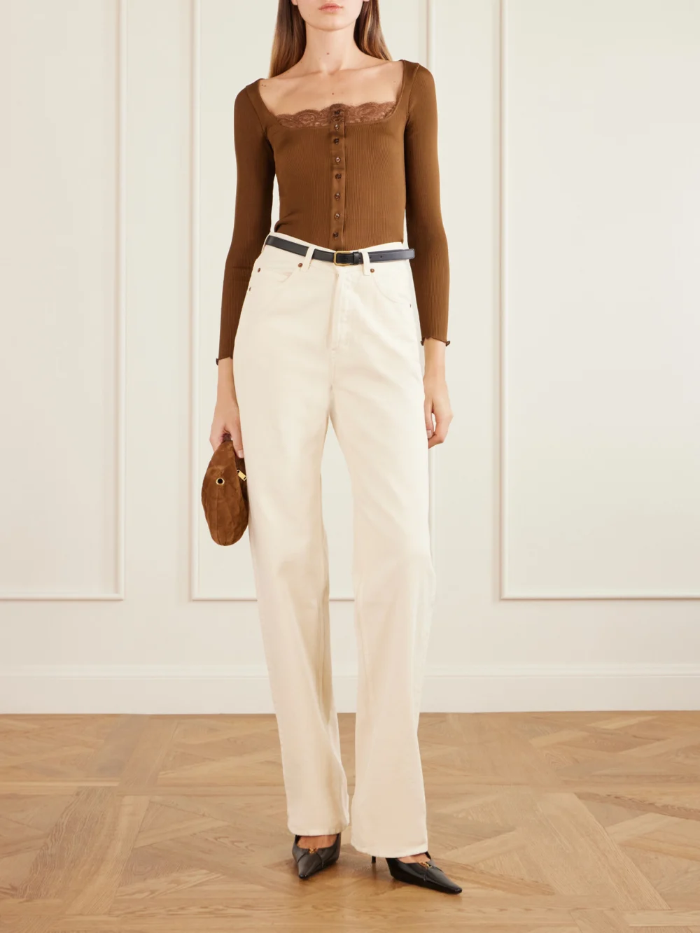 Saint Laurent Icarino Mini Matelassé Suede Top-handle Bag, styled view