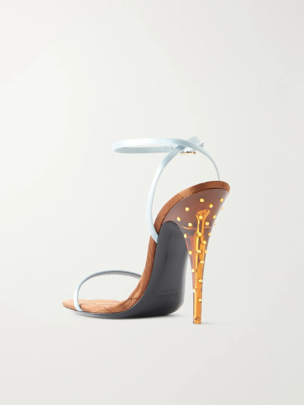 Back view of the Saint Laurent Ivresse 110 Crystal-embellished Satin Sandals