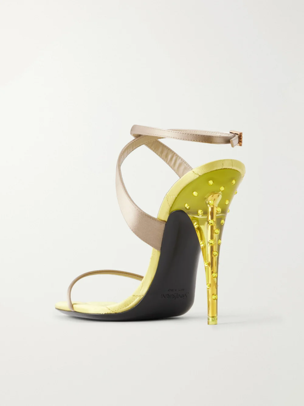 Back view of the Saint Laurent Ivresse 110 Embellished Satin Sandals