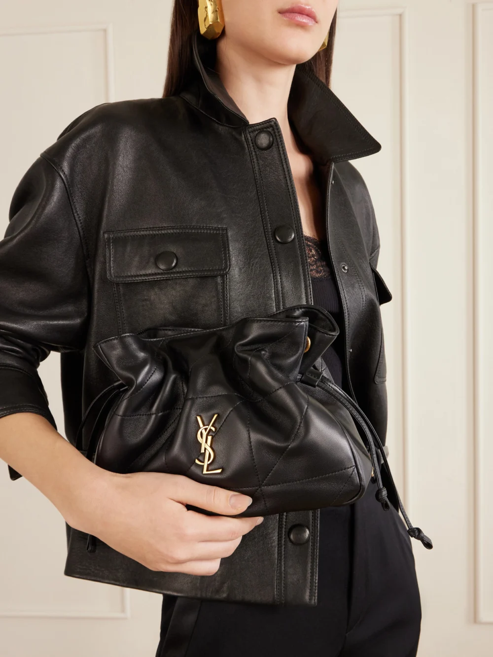 Saint Laurent Jamie Quilted Leather Shoulder Bag, styled view