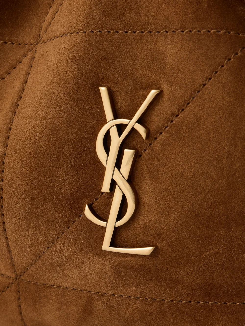 Close-up detail of the Saint Laurent Jamie Quilted Suede Shoulder Bag
