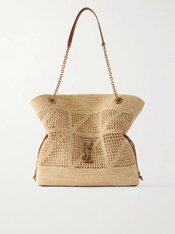Saint Laurent Jamie Shopping Leather-trimmed Raffia Shoulder Bag