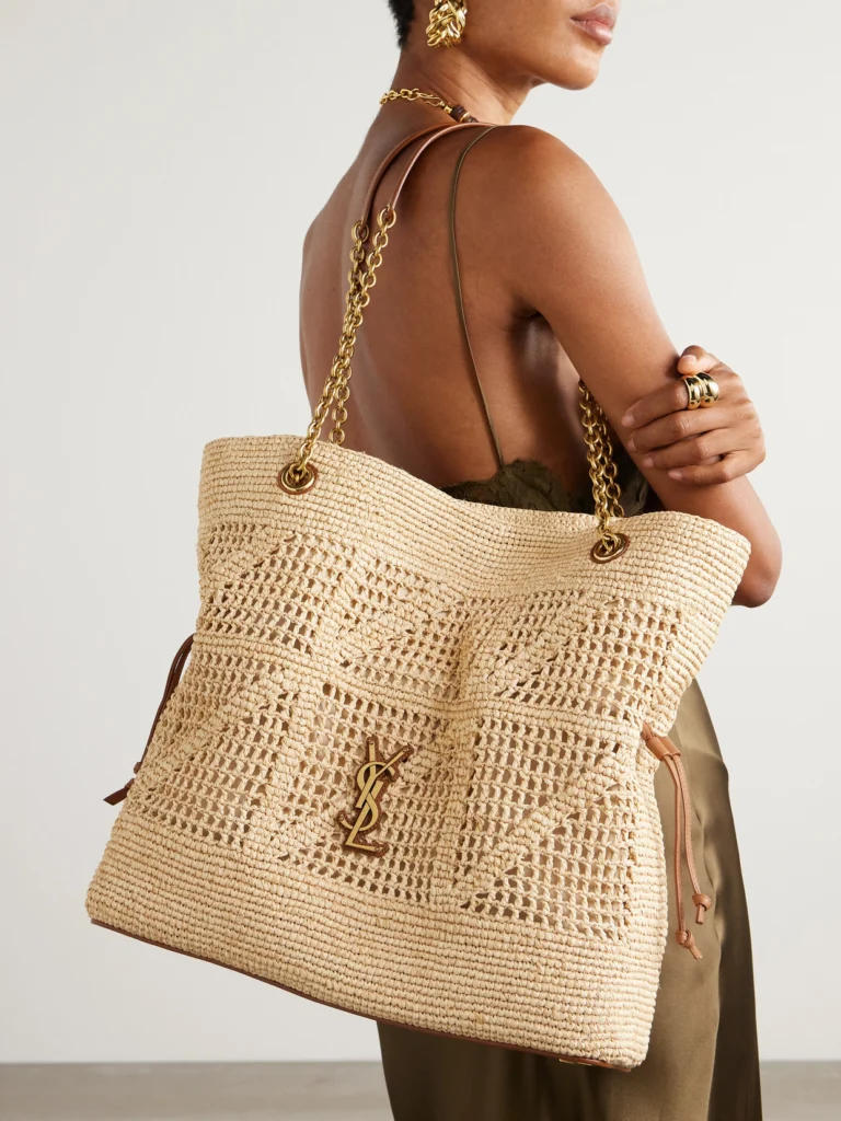 Saint Laurent Jamie Shopping Leather-trimmed Raffia Shoulder Bag
