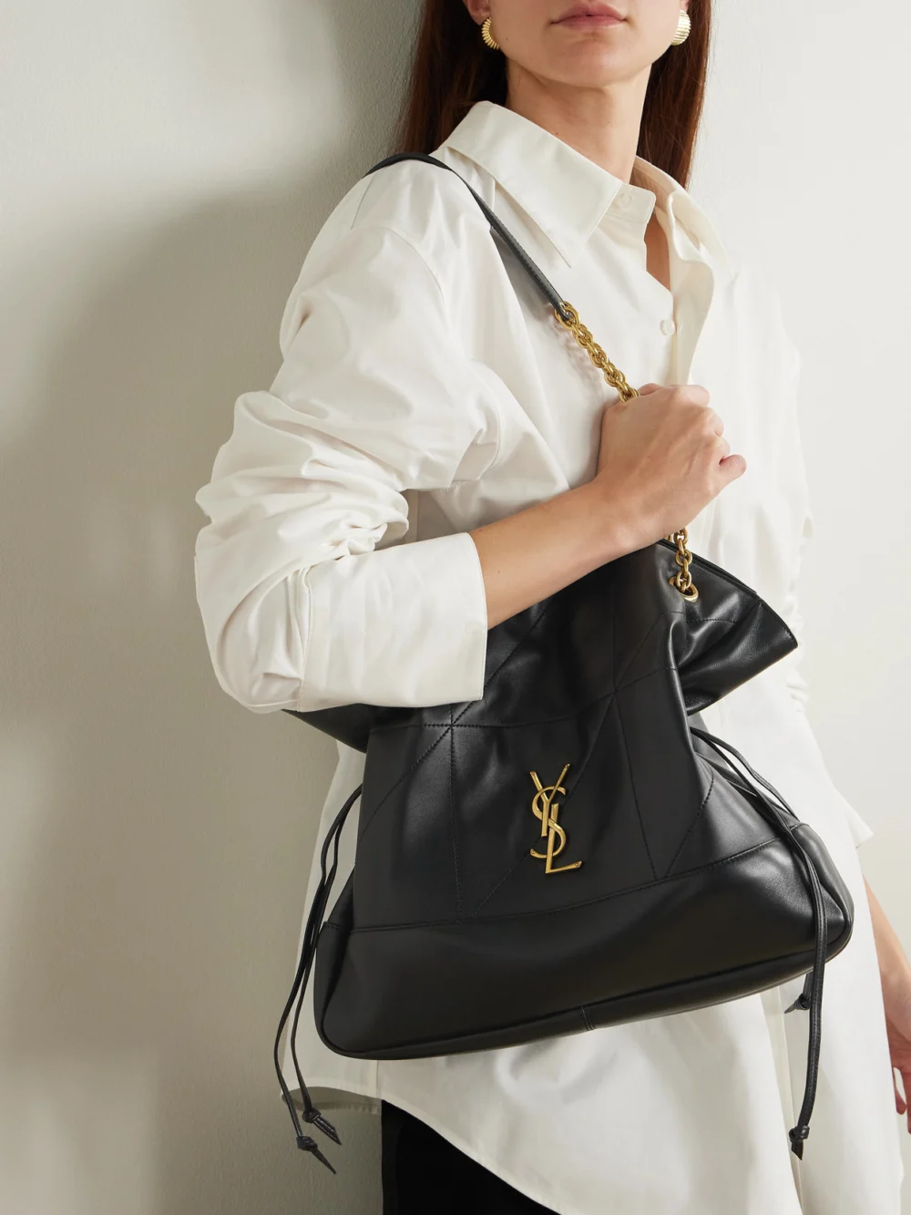Saint Laurent Jamie Shopping Quilted Leather Shoulder Bag, styled view