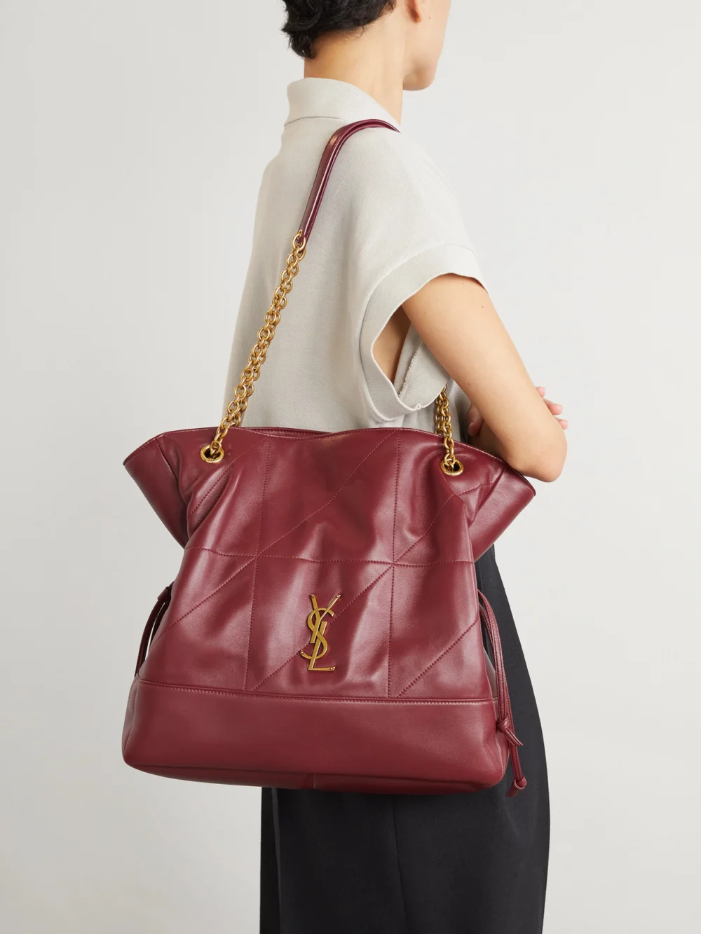 Saint Laurent Jamie Shopping Quilted Leather Shoulder Bag, styled view