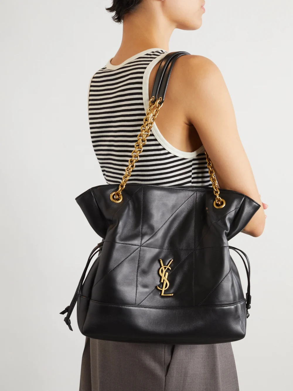 Saint Laurent Jamie Shopping Small Quilted Leather Shoulder Bag, styled view