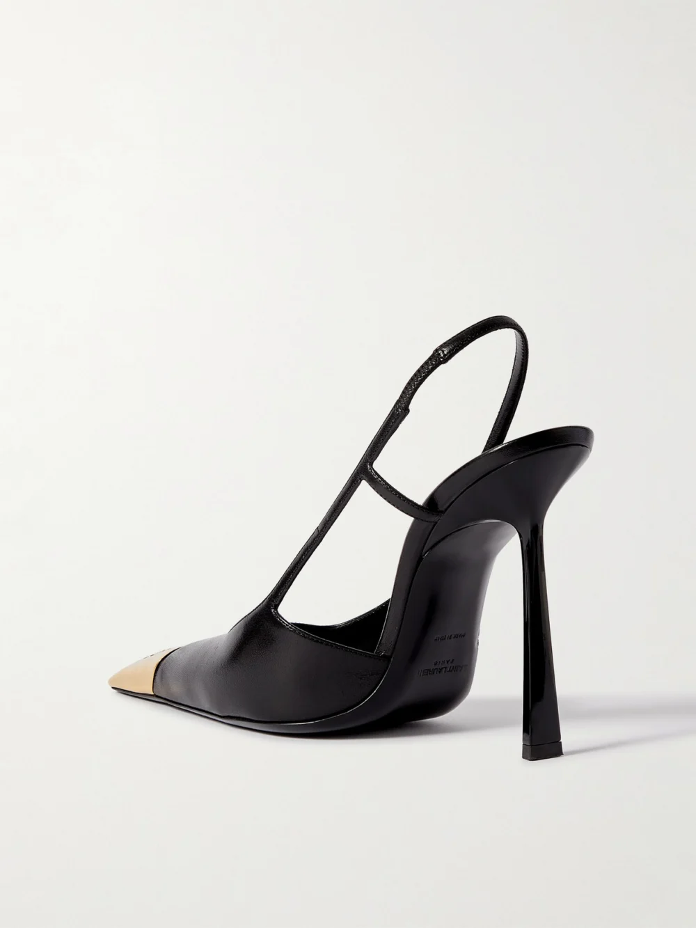Back view of the Saint Laurent Jeanne Cassandre-embellished Glossed-leather Slingback Pumps