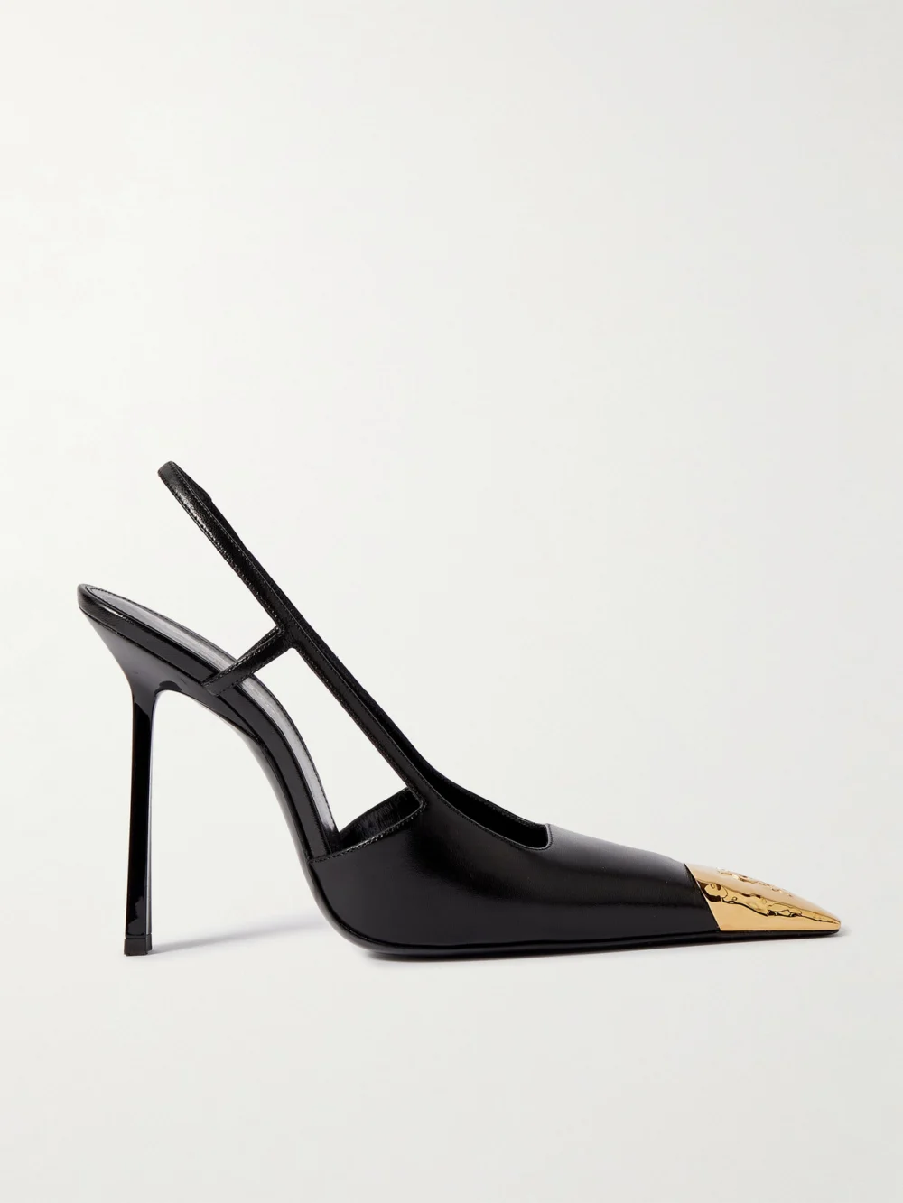 Saint Laurent Jeanne Cassandre-embellished Glossed-leather Slingback Pumps in black