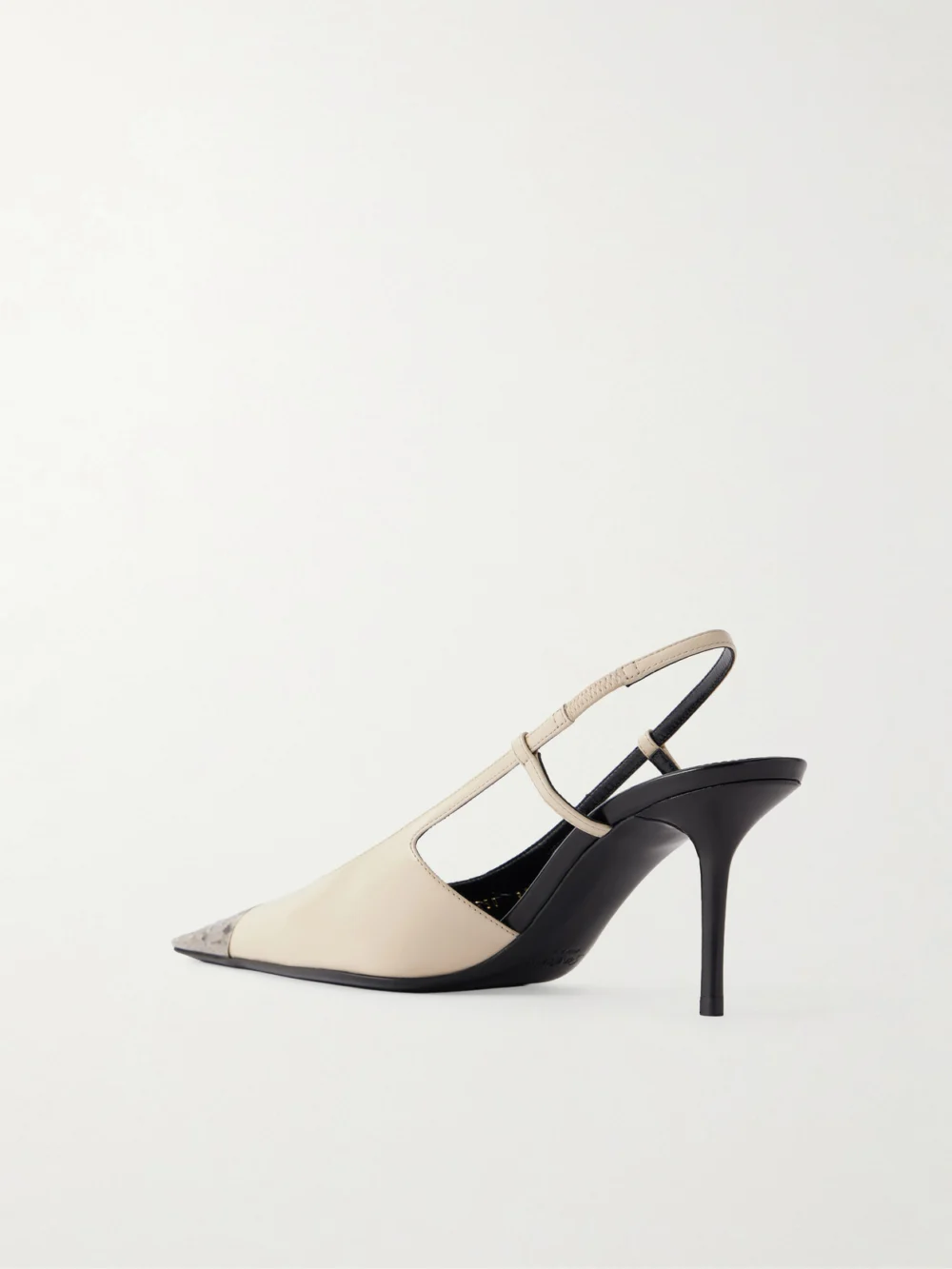 Back view of the Saint Laurent Jeanne Cassandre-embossed Leather Slingback Pumps