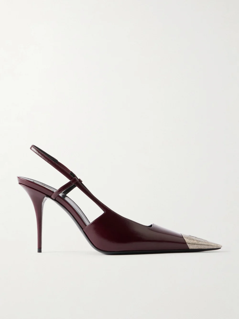 Saint Laurent Jeanne Cassandre-embossed Leather Slingback Pumps in burgundy