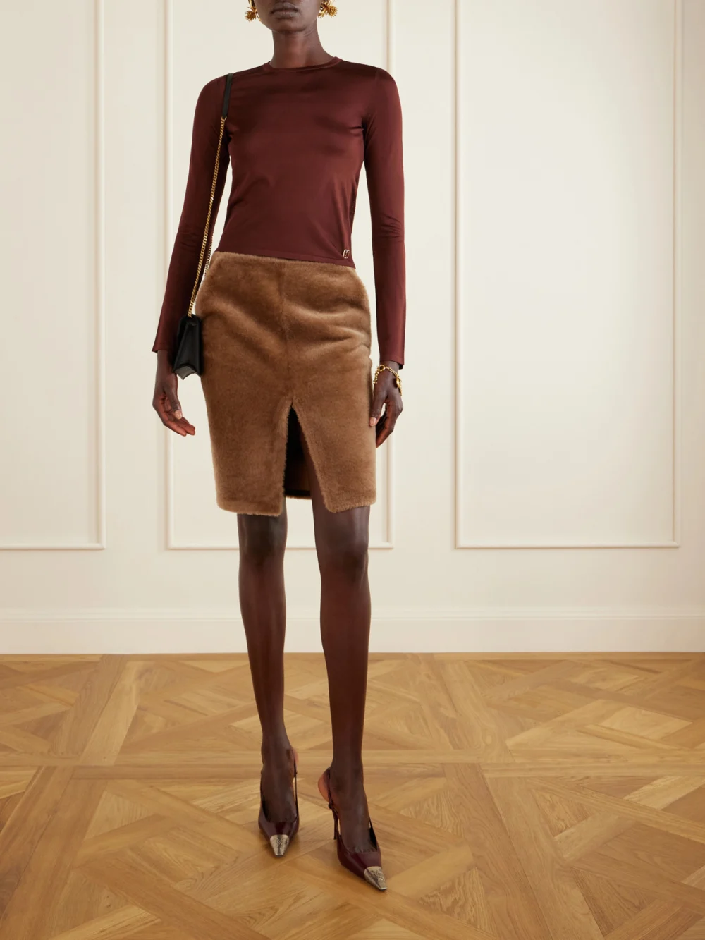 Saint Laurent Jeanne Cassandre-embossed Leather Slingback Pumps, styled view