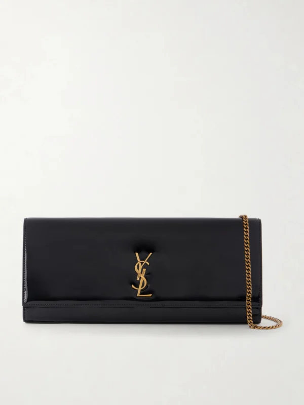 Saint Laurent Kate Cassandre-embellished Patent-leather Clutch