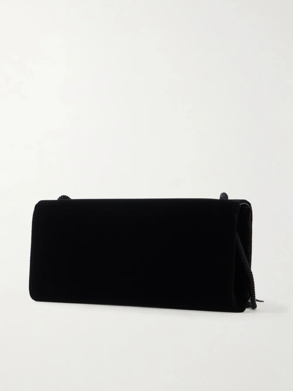 Back view of the Saint Laurent Kate Cassandre-embellished Tasseled Velvet Shoulder Bag