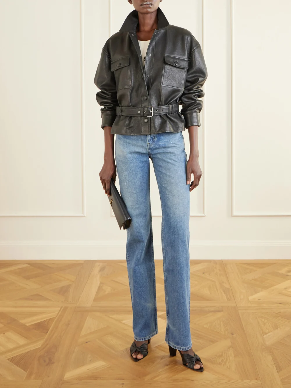 Saint Laurent Kate Embossed-leather Clutch, styled view