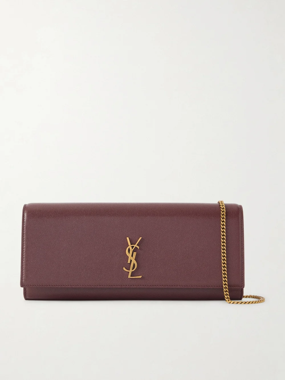 Saint Laurent Kate Embossed-leather Clutch in burgundy