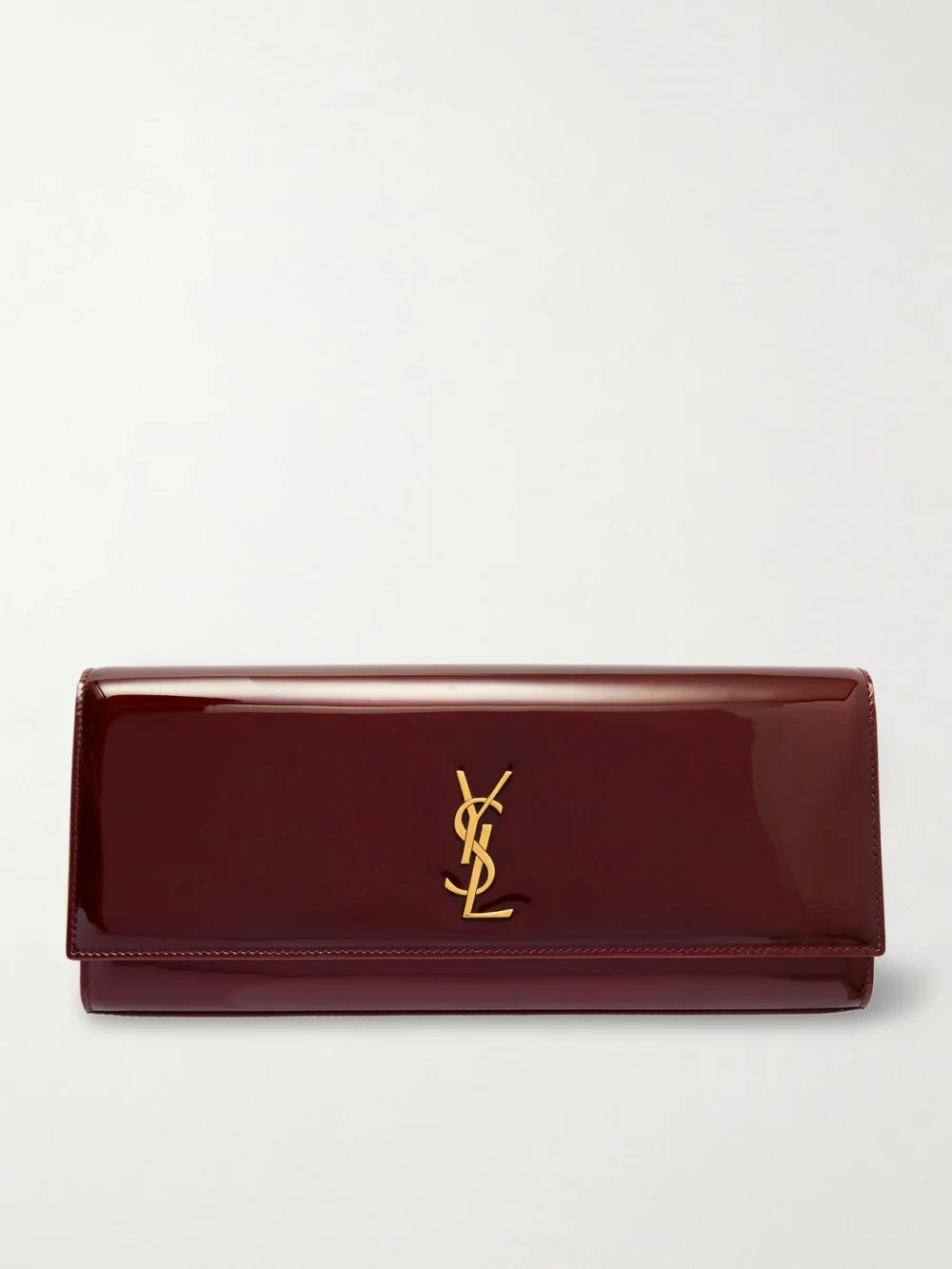 Saint Laurent Kate Patent-leather Clutch in burgundy