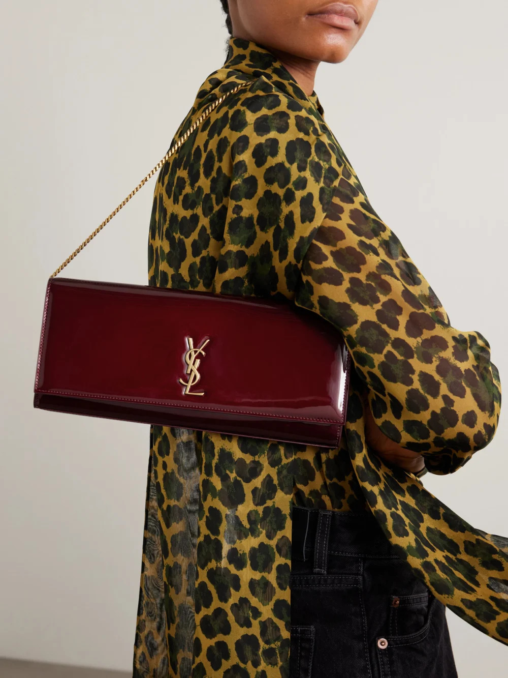 Saint Laurent Kate Patent-leather Clutch, another view
