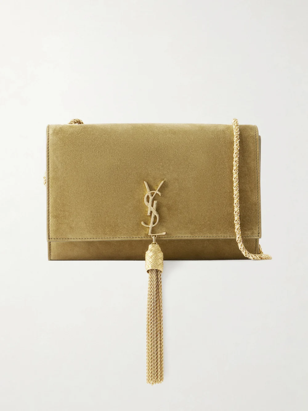 Saint Laurent Kate Tassel Small Cassandre-embellished Suede Shoulder Bag in green