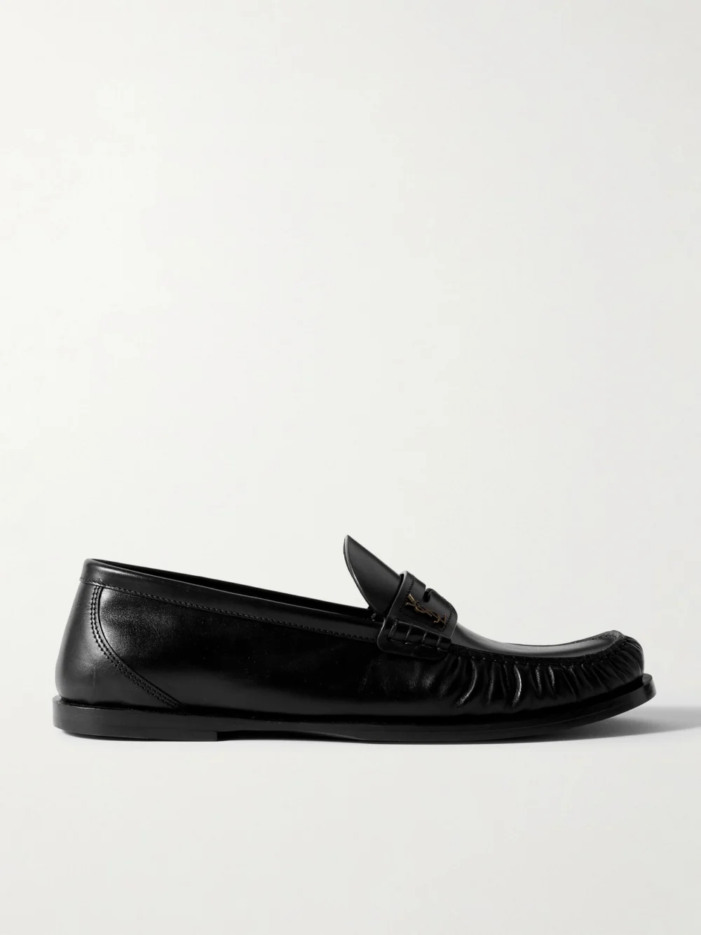Saint Laurent Laurent Cassandre-embellished Glossed-leather Loafers in black