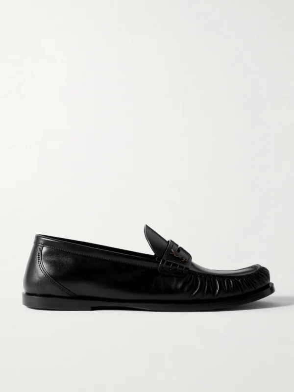 Saint Laurent Laurent Cassandre-embellished Glossed-leather Loafers