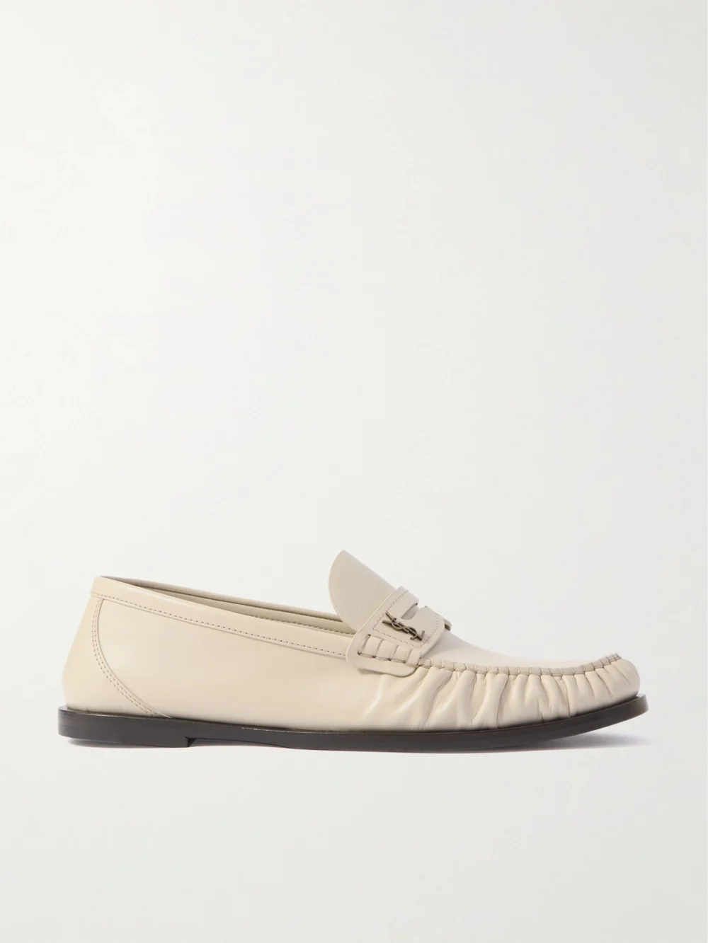 Saint Laurent Laurent Cassandre-embellished Glossed-leather Loafers in cream