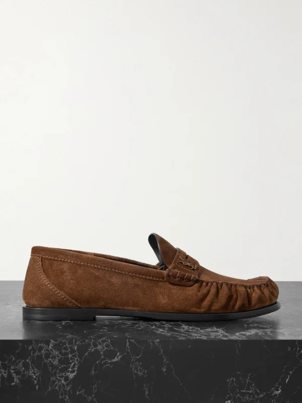 Saint Laurent Laurent Cassandre-embellished Suede Penny Loafers