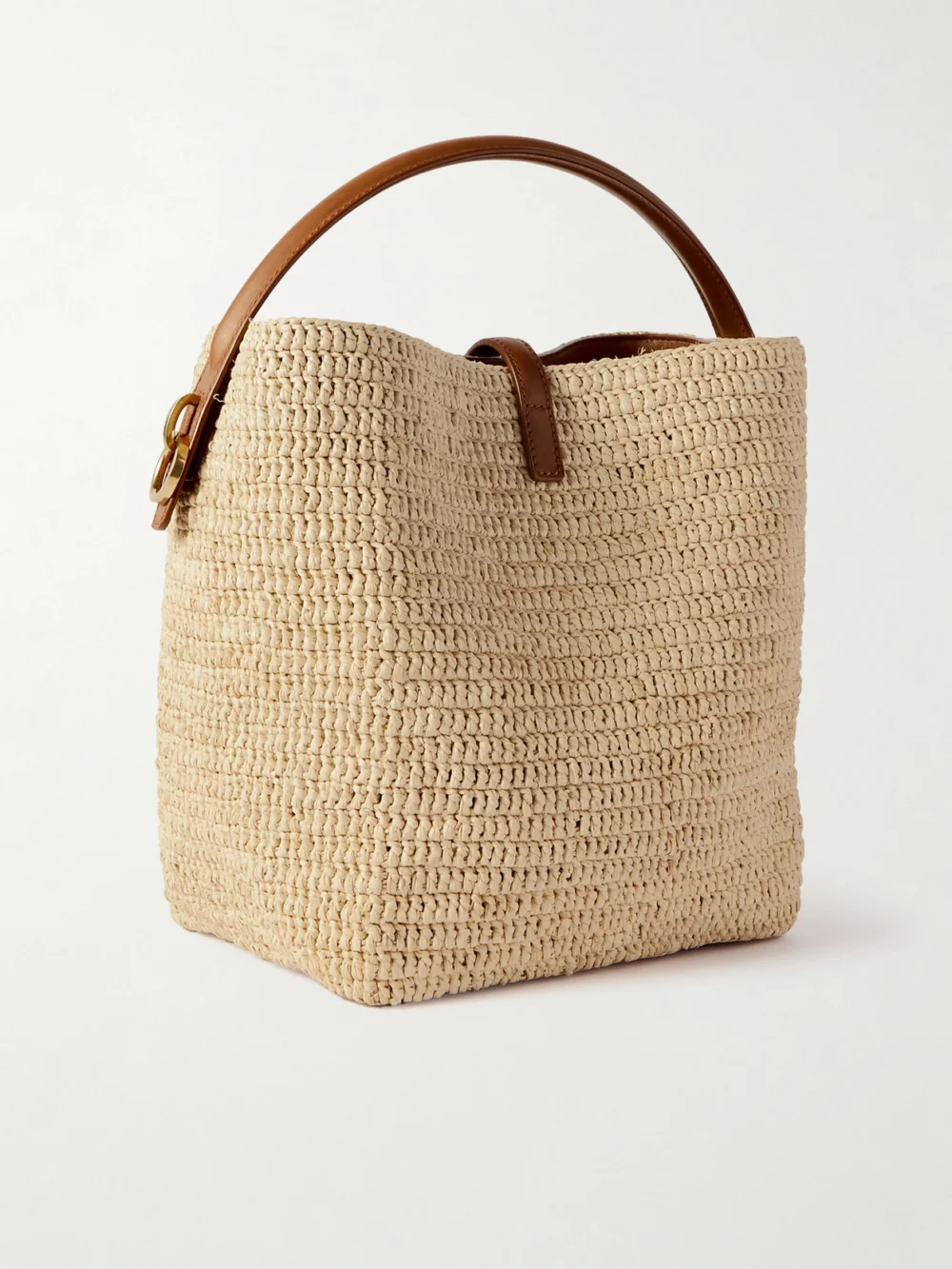 Back view of the Saint Laurent Le 37 Leather-trimmed Raffia Bucket Bag