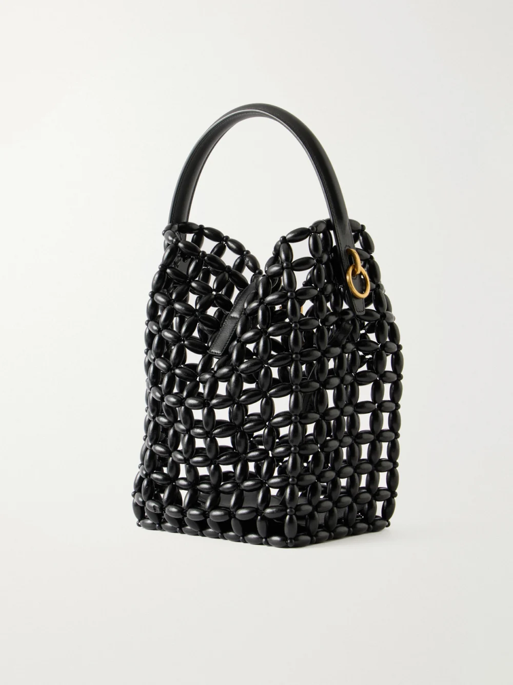 Back view of the Saint Laurent Le 37 Mini Leather-trimmed Beaded Wood Shoulder Bag