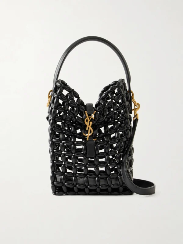 Saint Laurent Le 37 Mini Leather-trimmed Beaded Wood Shoulder Bag