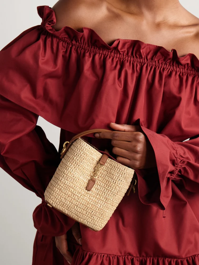 Saint Laurent Le 37 Mini Leather-trimmed Raffia Bucket Bag