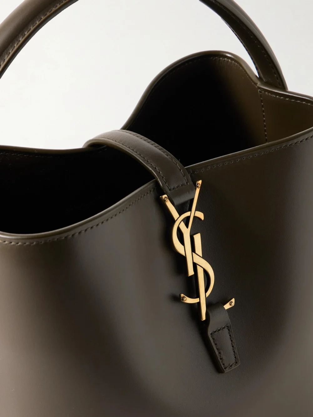 Close-up detail of the Saint Laurent Le 37 Small Leather Bucket Bag