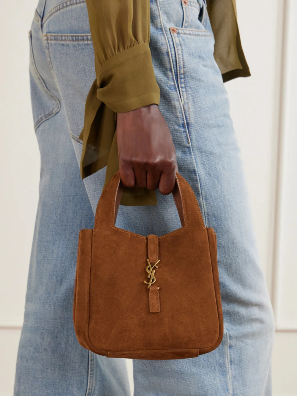 Saint Laurent Le 5 À 7 Baby Bea Suede Top-handle Bag, styled view