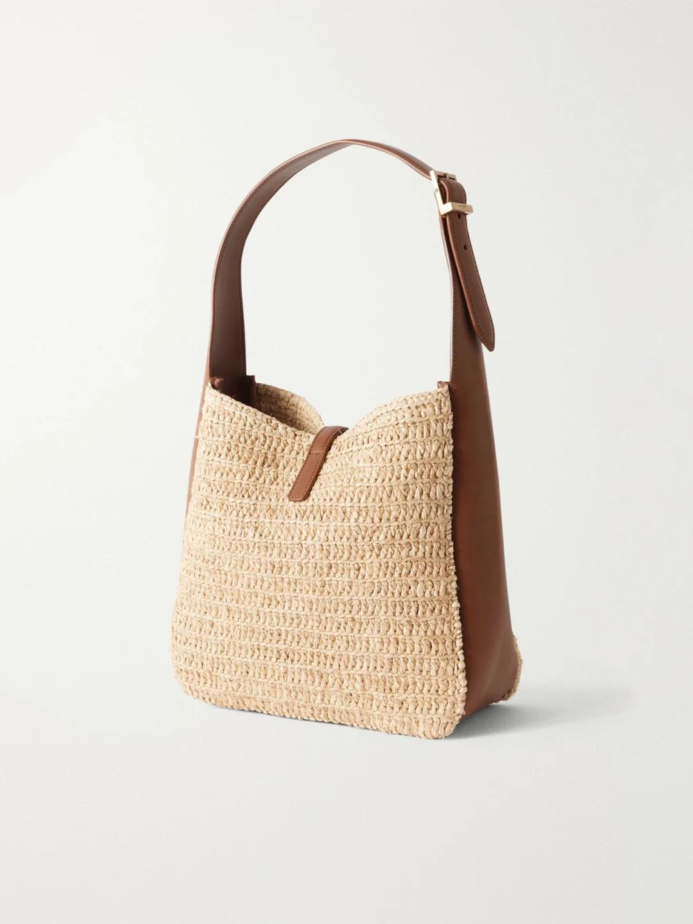 Back view of the Saint Laurent Le 5 À 7 Bea Small Leather-trimmed Raffia Shoulder Bag