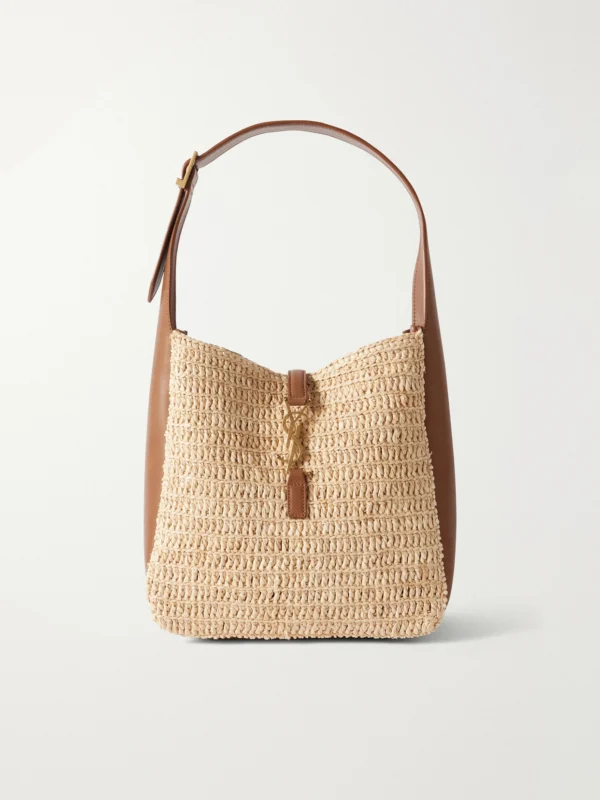 Saint Laurent Le 5 À 7 Bea Small Leather-trimmed Raffia Shoulder Bag