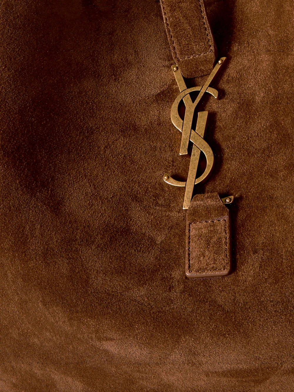 Close-up detail of the Saint Laurent Le 5 À 7 Bea Suede Tote