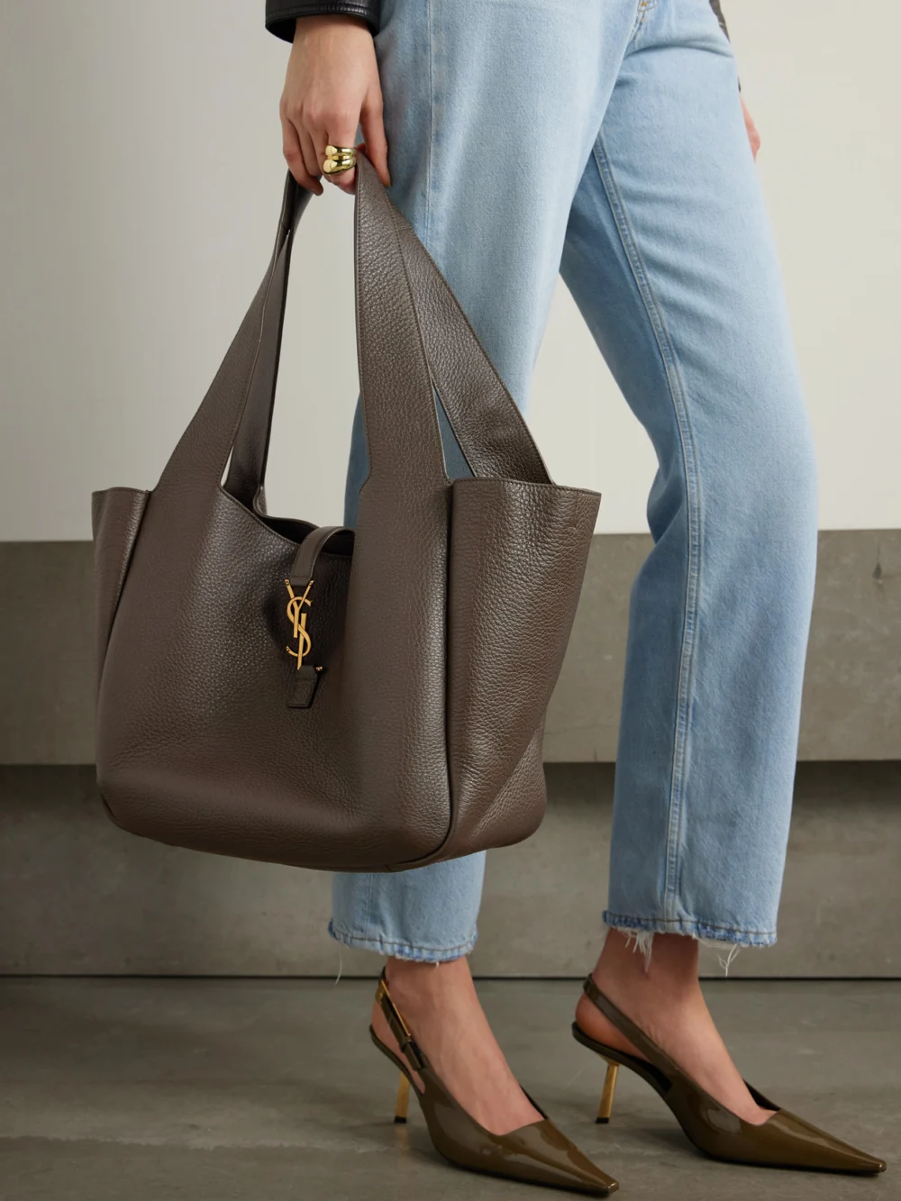 Saint Laurent Le 5 À 7 Bea Textured-leather Tote, styled view