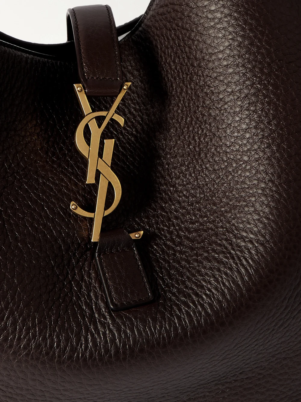 Close-up detail of the Saint Laurent Le 5 À 7 Bea Textured-leather Tote