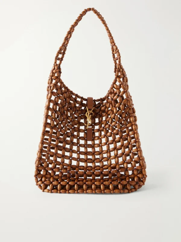 Saint Laurent Le 5 À 7 Large Leather-trimmed Beaded Wood Shoulder Bag