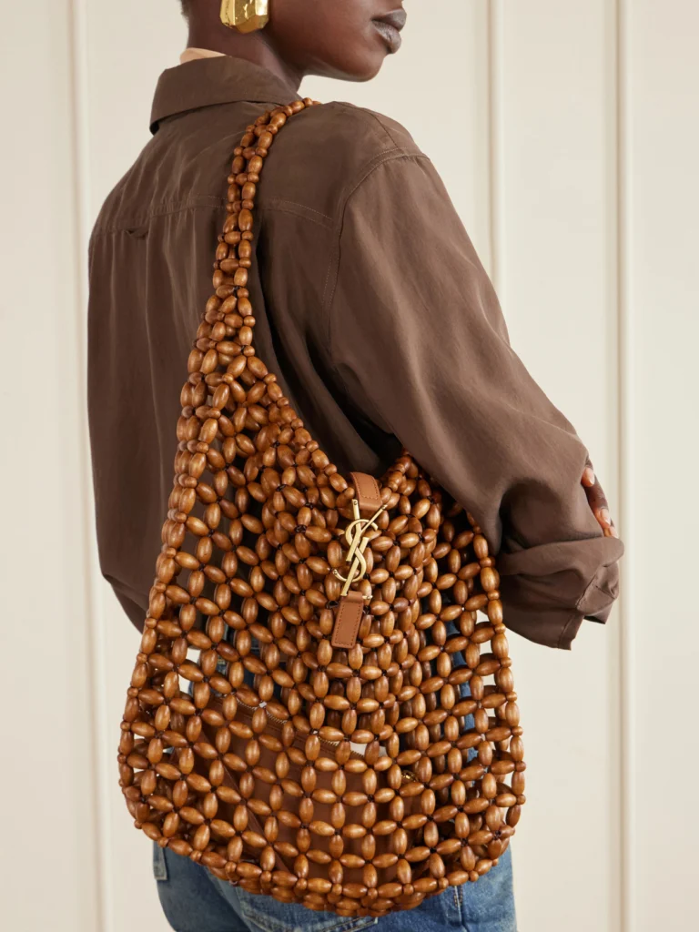Saint Laurent Le 5 À 7 Large Leather-trimmed Beaded Wood Shoulder Bag