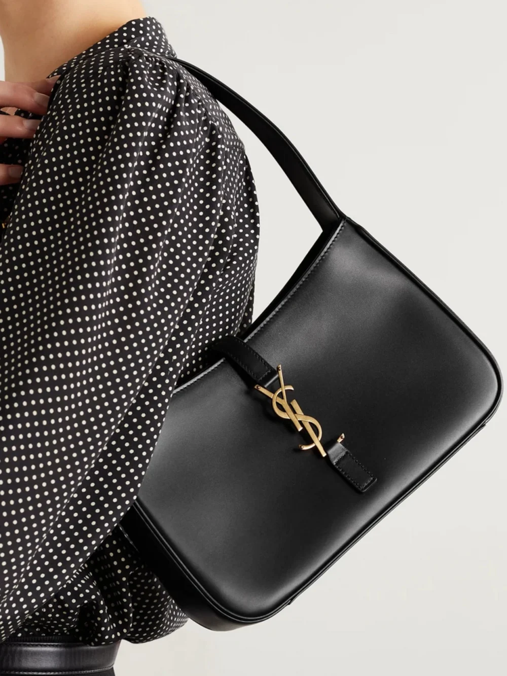 Saint Laurent Le 5 À 7 Leather Shoulder Bag, styled view