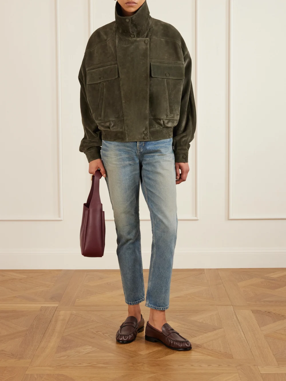 Saint Laurent Le 5 À 7 Leather Shoulder Bag, styled view