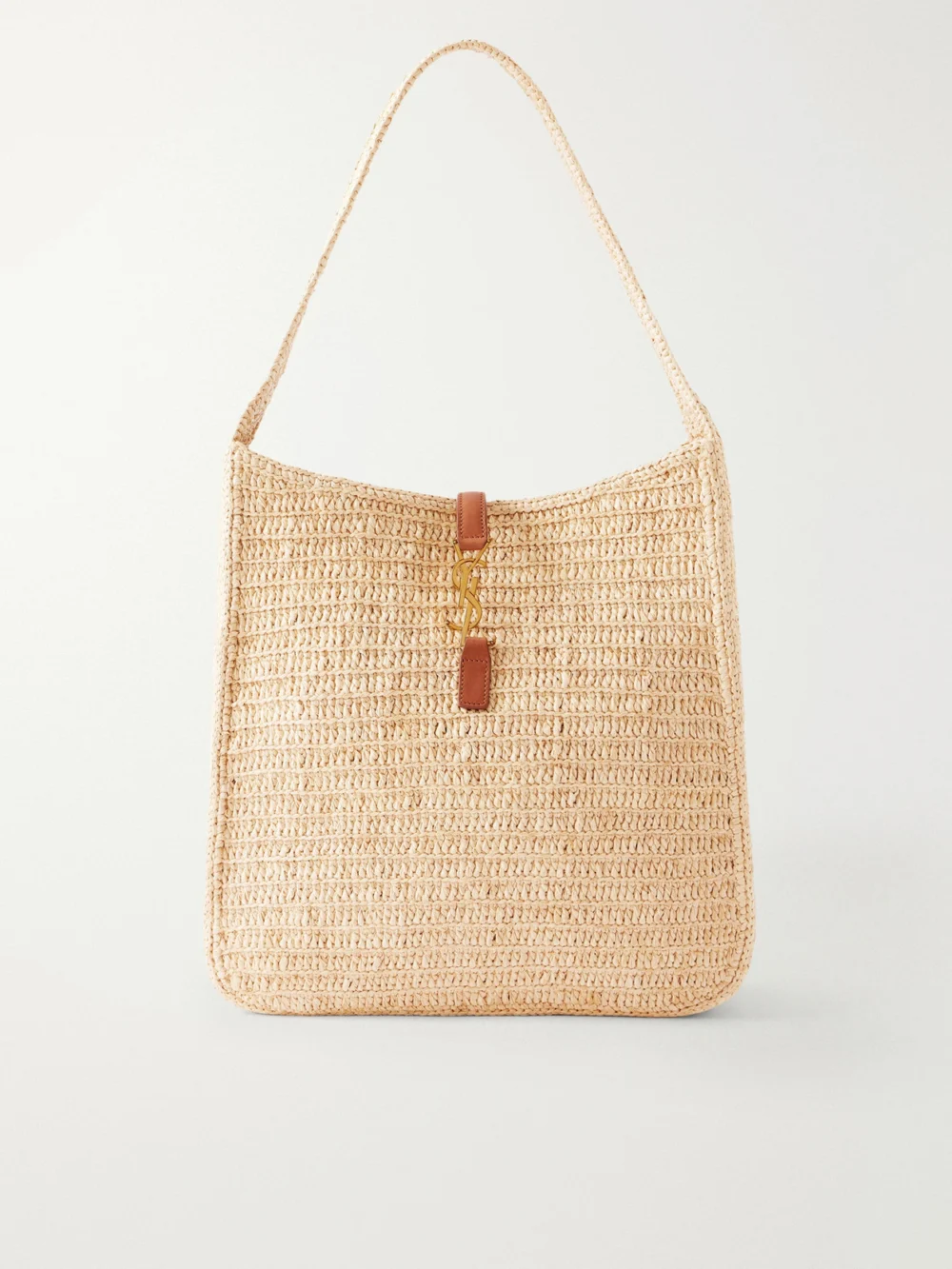 Saint Laurent Le 5 À 7 Leather-trimmed Raffia Shoulder Bag in brown