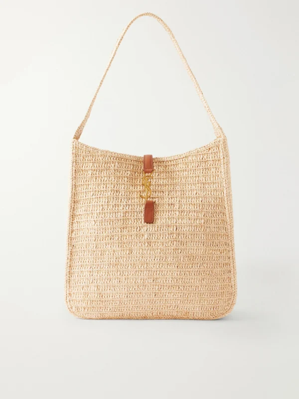 Saint Laurent Le 5 À 7 Leather-trimmed Raffia Shoulder Bag
